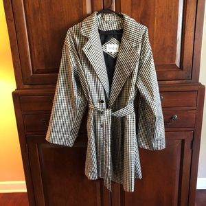 Neiman Marcus black and gold trench coat, plaid